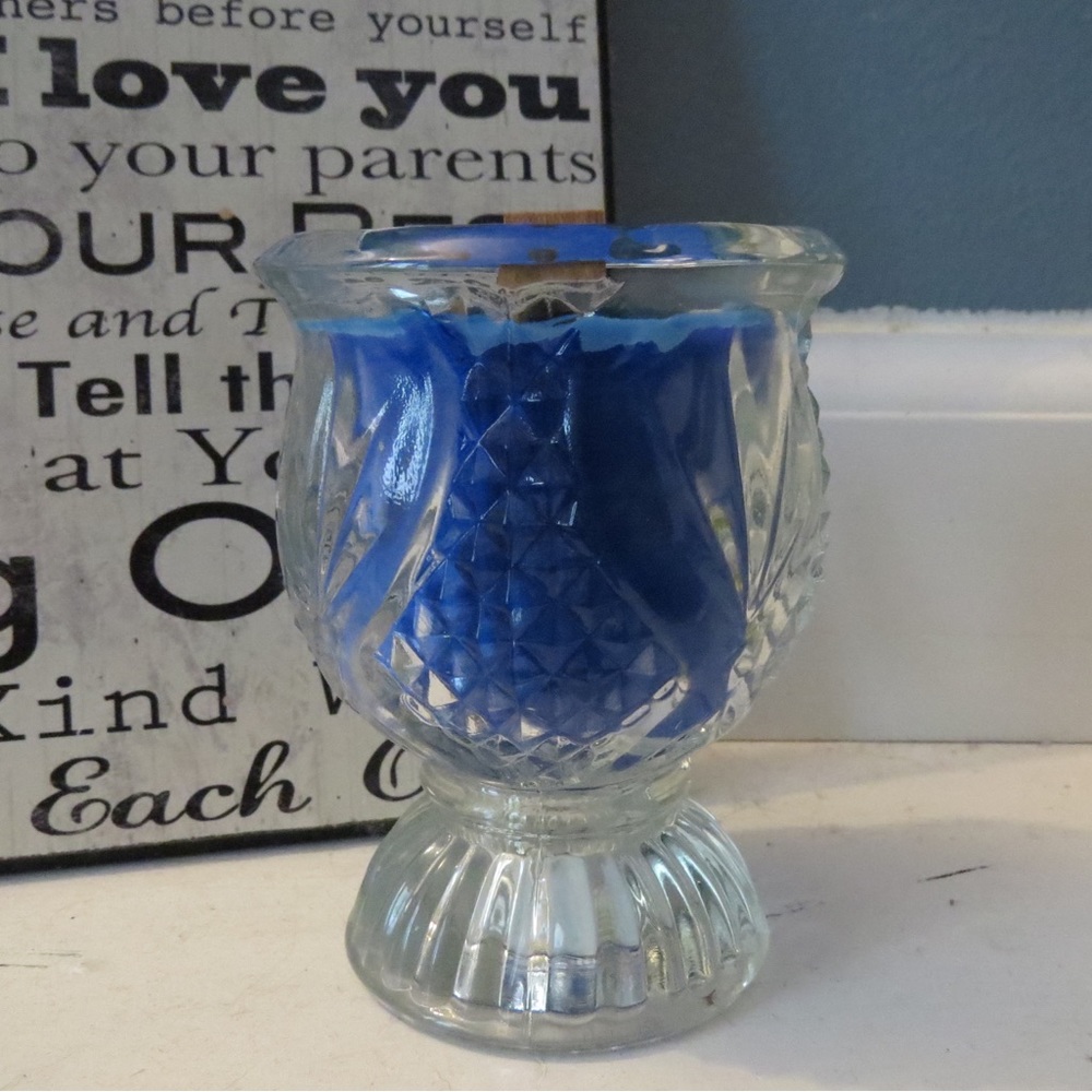 Handmade Crystal Candle Fostoria Vintage 1980s Crystal Tulip Candleholder Blue